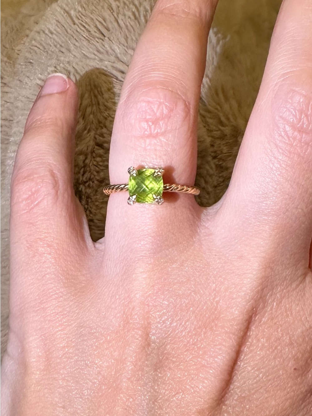 David Yurman Chatelaine Yellow Gold Cable Peridot Ring
